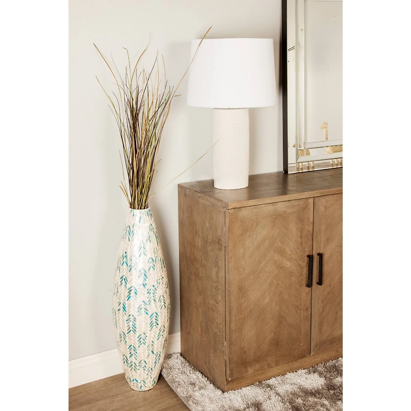 34" White Bamboo Coastal Vase