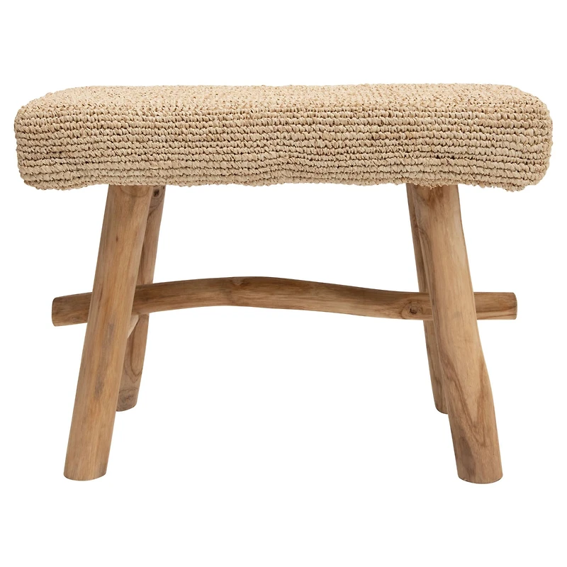 Hello Honey® 18" Woven Mendong Covered Stool with Teak Wood Legs
