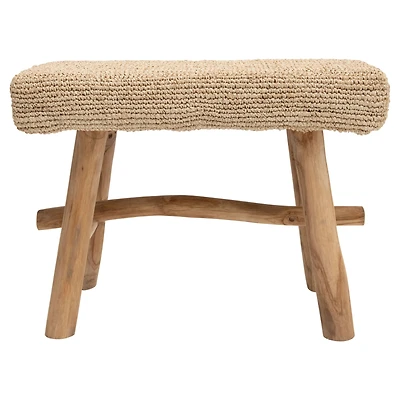 Hello Honey® 18" Woven Mendong Covered Stool with Teak Wood Legs