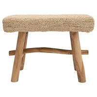 Hello Honey® 18" Woven Mendong Covered Stool with Teak Wood Legs
