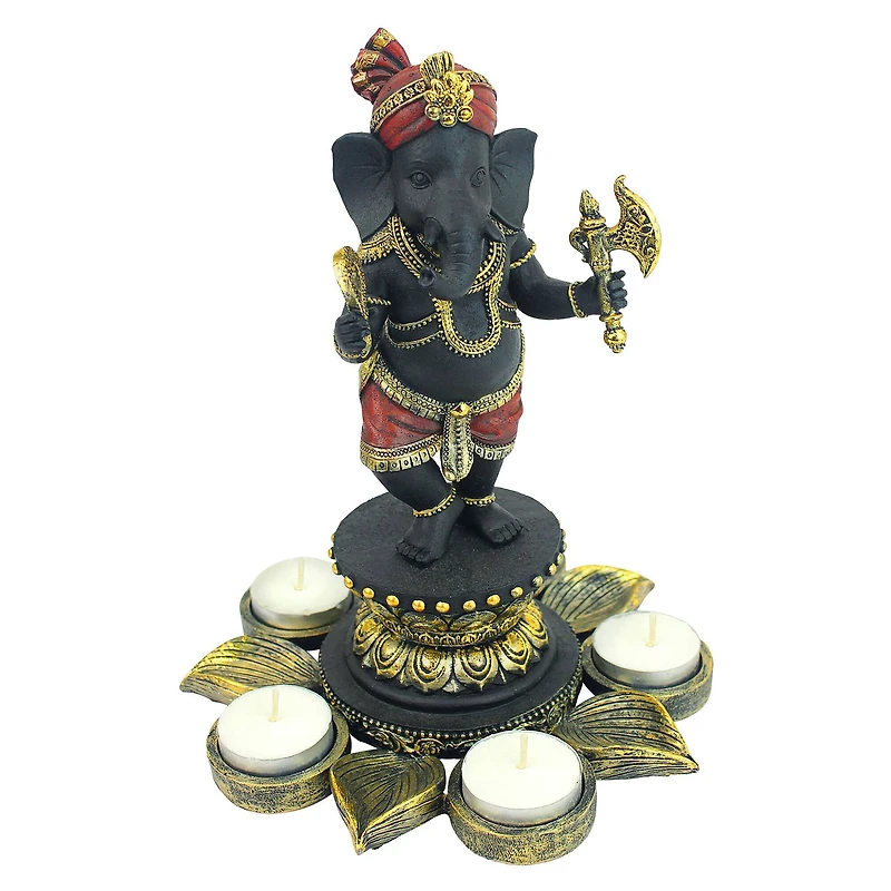 10" Standing Lord Ganesha on Lotus Flower Candle Holder Statue