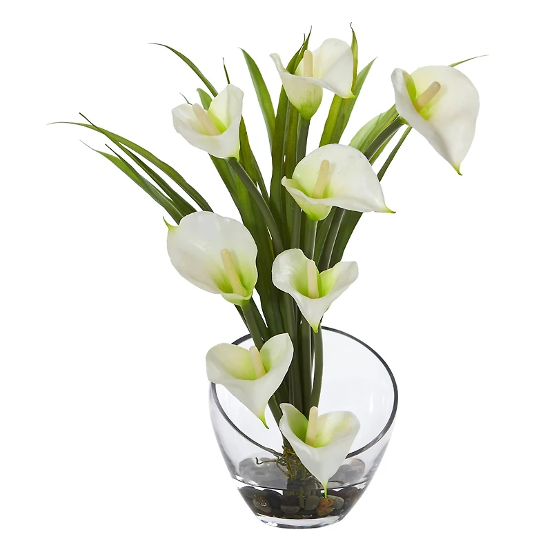 15.5" Calla Lily Arrangement in Clear Glass Vase