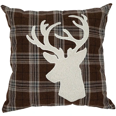 16.5" Brown Plaid Stag Christmas Throw Pillow