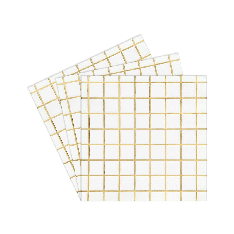 Gold Foil Grid Paper Beverage Napkins by Celebrate It™, 16ct.