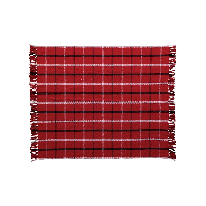 Hello Honey® Red, White & Black Plaid Brushed Flannel Throw with Fringe