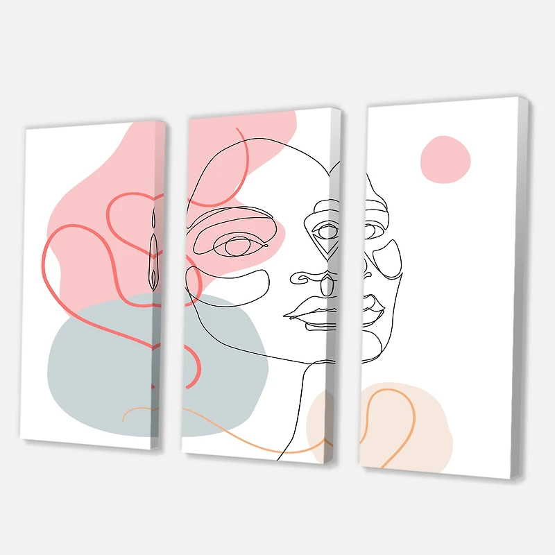 Designart - One Line Drawing of Young Woman In Pastel Tones