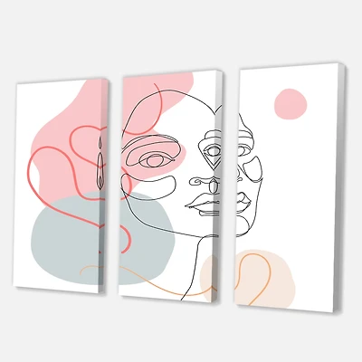 Designart - One Line Drawing of Young Woman In Pastel Tones