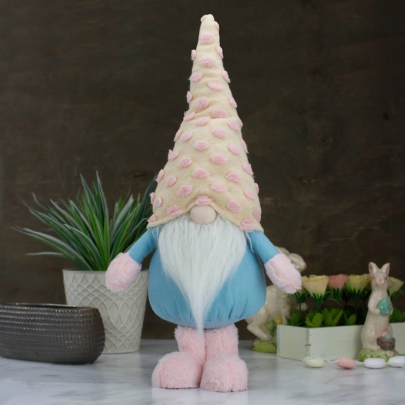 22" Blue & Pink Spring Plush Gnome with Polka Dot Hat Figure