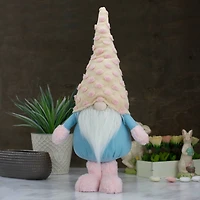 22" Blue & Pink Spring Plush Gnome with Polka Dot Hat Figure
