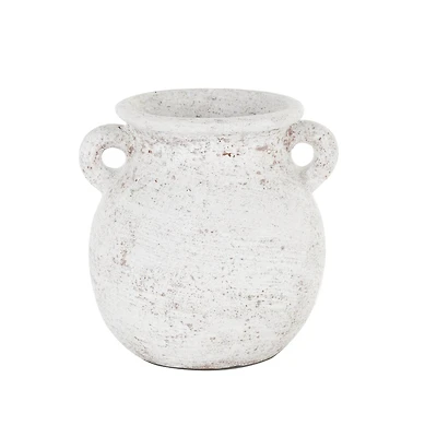 10" Cream Ceramic Textured Vase with Handles