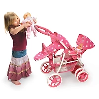 Badger Basket Pink Polka Dot Reversible Double Doll Stroller