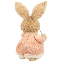 10" Plush Girl Easter Rabbit Figurine with Basket