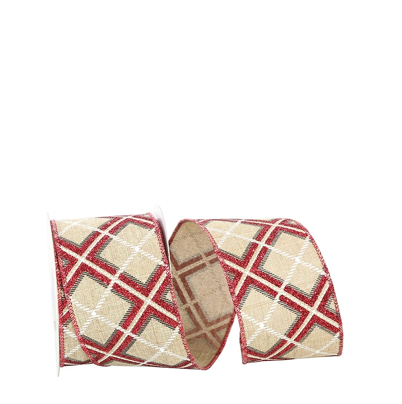 JAM Paper 2.5" x 10yd. Christmas Diamonds Glitter Plaid Diagonal Wired Ribbon