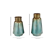Set of 2 Turquoise Metal Rustic Vase, 15", 12"