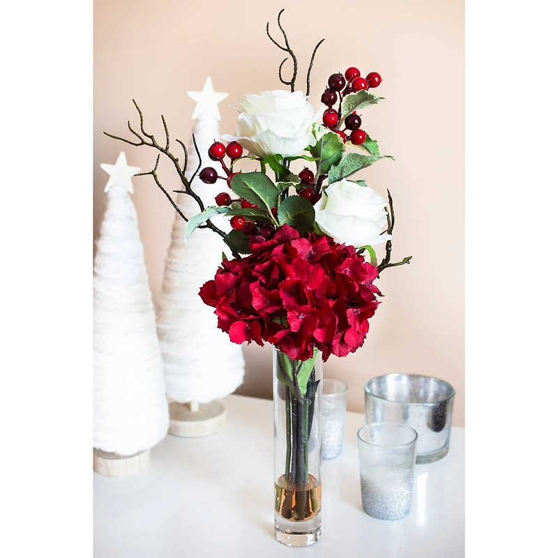 19.5" Merry Christmas Rose & Hydrangea Arrangement