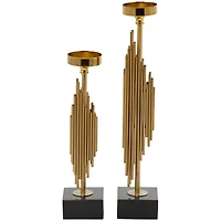 The Novogratz Gold Stainless Steel Vertical Pipe Stand Candle Holder Set