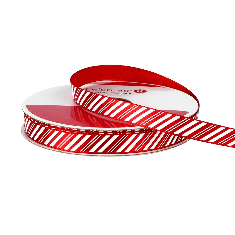 3/8" x 12ft. Red & White Diagonal Stripes Ribbon by Celebrate It® Christmas