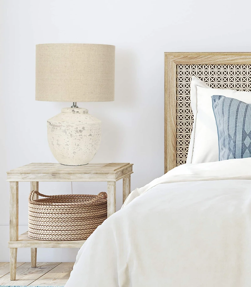 Hello Honey® 19.5" Distressed Cream Cement Table Lamp with Linen Shade