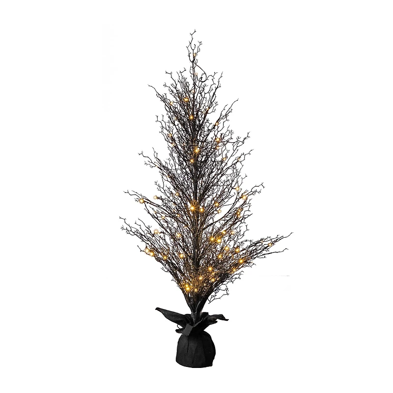 5ft. Pre-Lit LED Halloween Black Twig Artificial Fall Tree in Burlap Planter