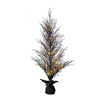5ft. Pre-Lit LED Halloween Black Twig Artificial Fall Tree in Burlap Planter