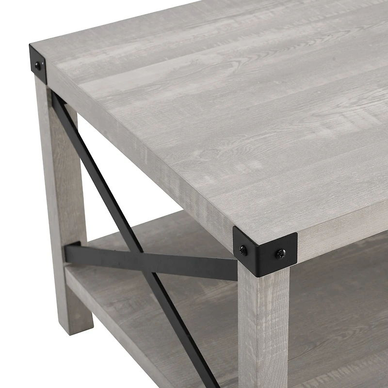Stone Gray Metal X Rustic Wood Coffee Table