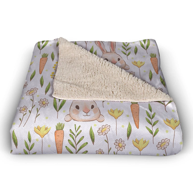 Bunny And Carrot Pattern Blanket 50" x 60" Sherpa Fleece Blanket