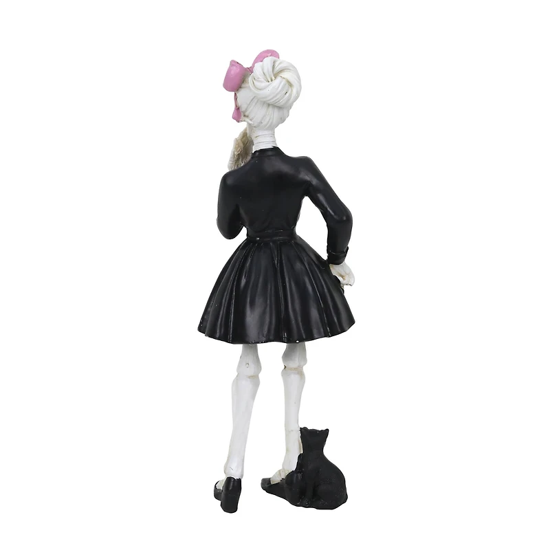8.5" Skeleton in Black Dress with Cat Tabletop Décor by Ashland®