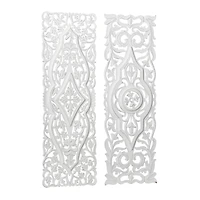 Set of 2 White Mango Wood Farmhouse Abstract Wall Decor, 16" x 48"
