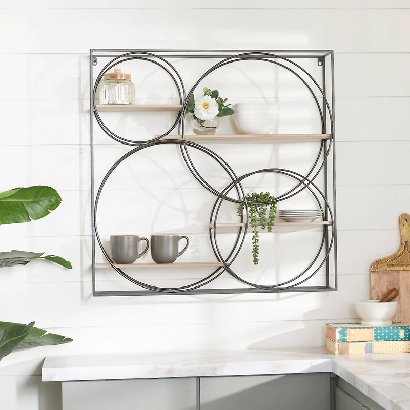 Gray Metal Contemporary Wall Shelf, 32" x 32" x 7"