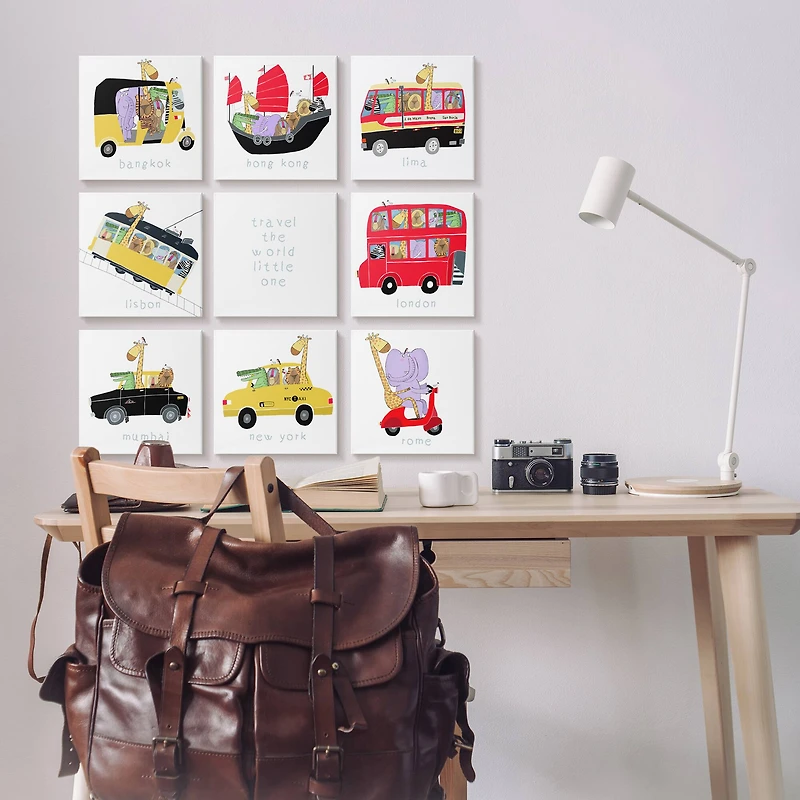 Stupell Industries Travel World Little One Kids' International Travel Transportation Canvas Wall Art, 12" x 12"