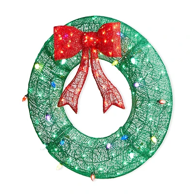 Glitzhome® 3ft. Lighted Christmas 3D Mesh Wreath Outdoor Décor