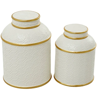 White Ceramic Contemporary Decorative Jar Set