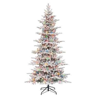 7.5ft. Pre-Lit Slim Flocked Artificial Utah Fir Tree, Multicolor Lights