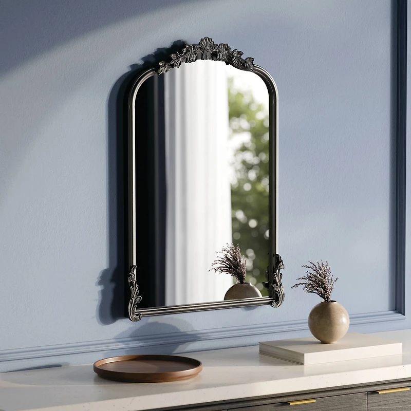 18" x 27" Ornate Arch Wall Mirror in Black Metal Frame by Ashland®