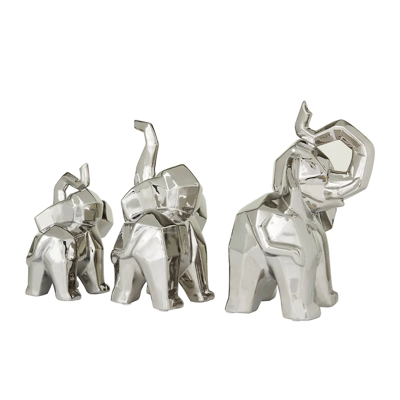 Silver Contemporary Elephant Sculpture Set