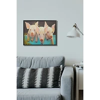 Stupell Industries Pink Piglets in a Blue Pail Wall Accent with Black Frame