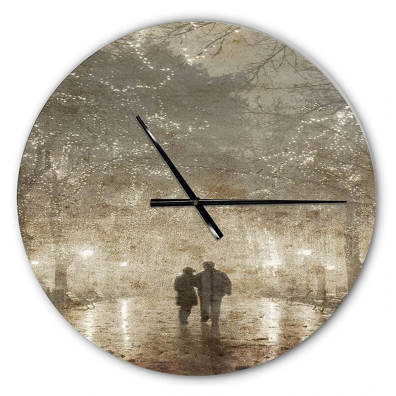 Designart Couple Walking In Night Lights Farmhouse Wall Clock