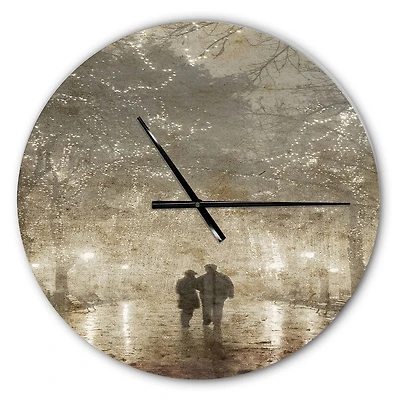 Designart Couple Walking In Night Lights Farmhouse Wall Clock