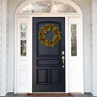 24" Feel Real® Classical Collection Wreath with Red Berries, Cedar Leaves & Warm White LED Lights