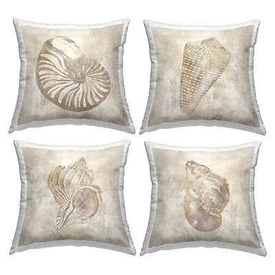 Stupell Industries Vintage Nautilus Seashells Soft Brown Natural Pattern 4 Pillows, Each 18" x 18"