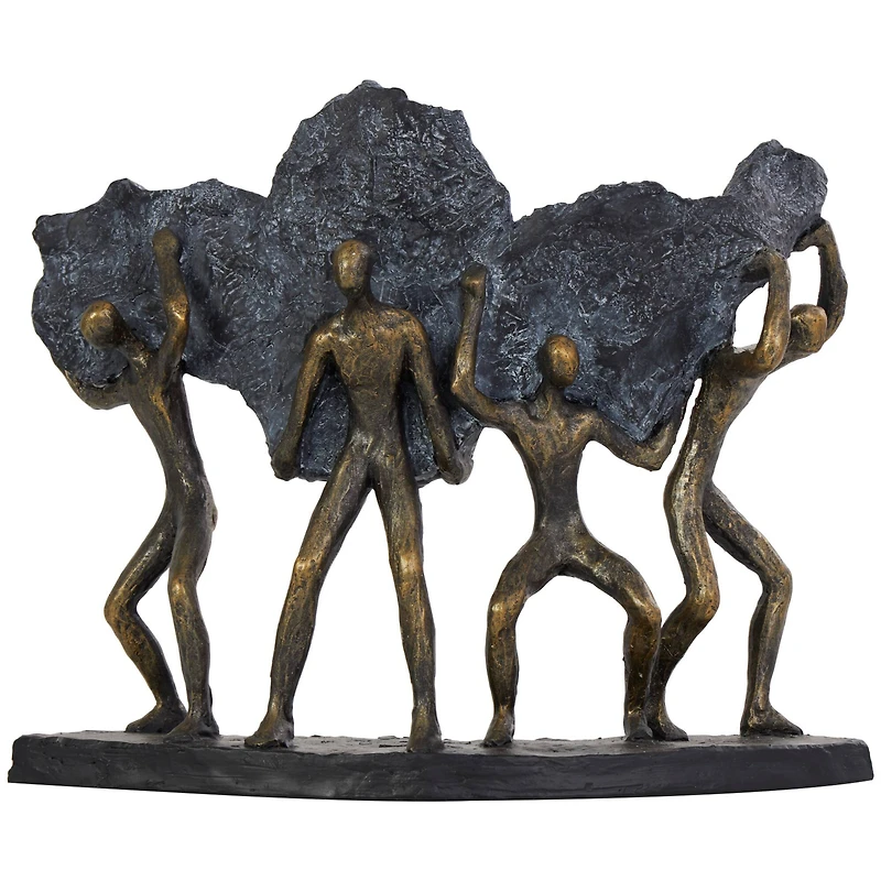 13" Bronze People Carrying Stone Sculpture