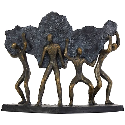 13" Bronze People Carrying Stone Sculpture
