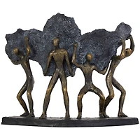 13" Bronze People Carrying Stone Sculpture