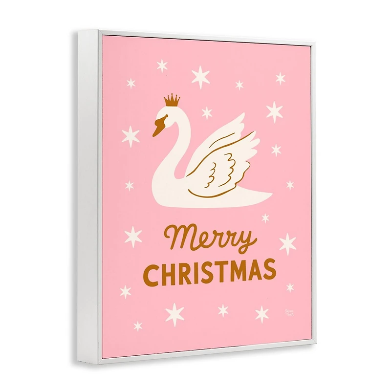 Stupell Industries Pink Swan Merry Christmas Framed Giclee Wall Art