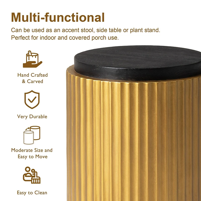 Glitzhome® 17.5" Antique Gold Fluted Side Table