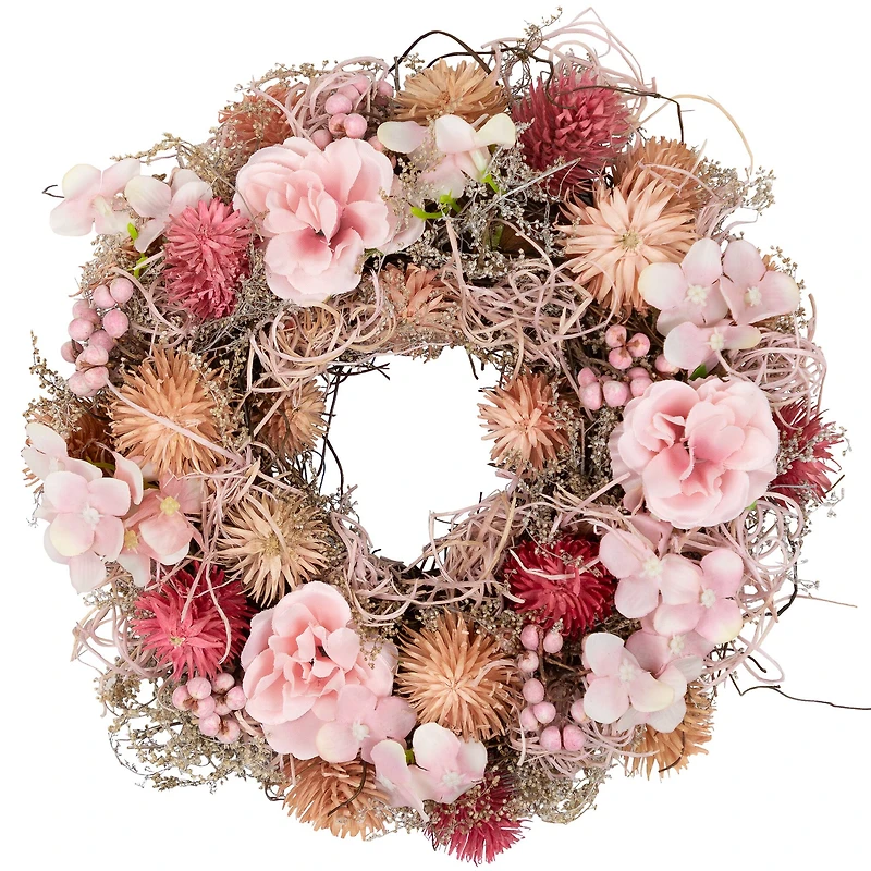 9.75" Pink Mixed Floral Artificial Spring Wreath