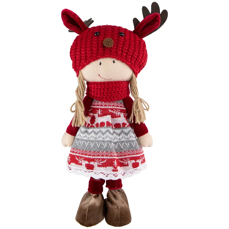 16'' Little Nordic Girl in Moose Antler Hat Christmas Figure