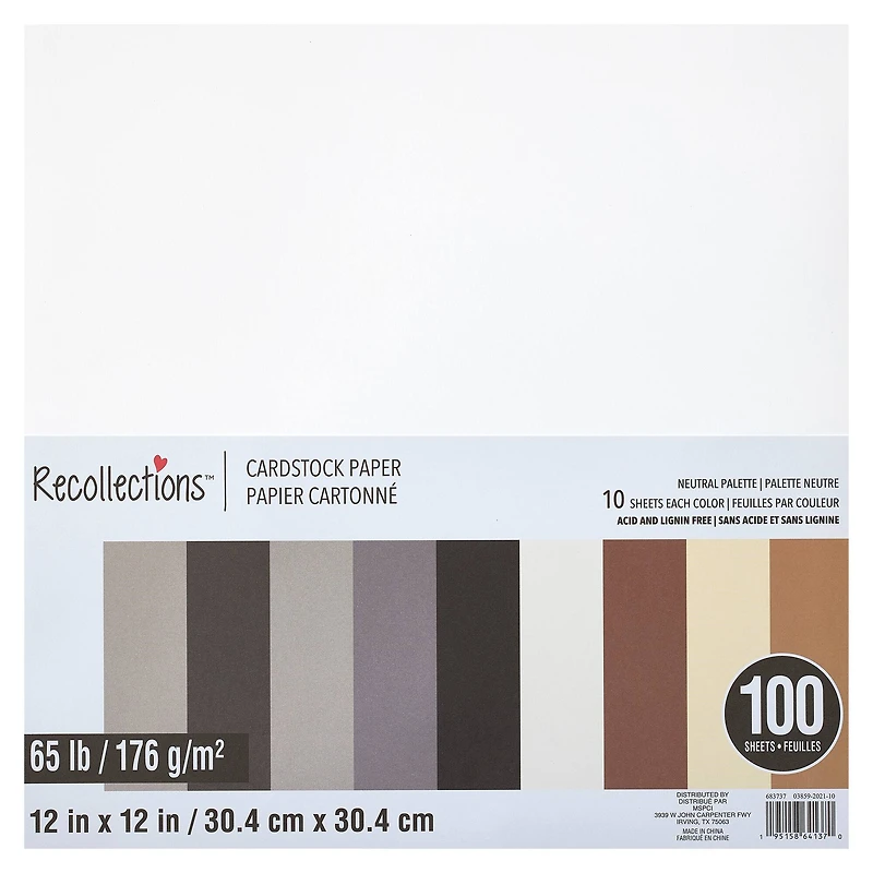 9 Packs: 100 ct. (900 total) Neutral Palette 12" x 12" Cardstock Paper by Recollections™