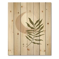Designart - Abstract Geometrical Moon With Leaf II - Modern Print on Natural Pine Wood