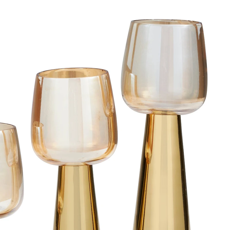 Contemporary Stainless Steel & Glass Candle Holder Set